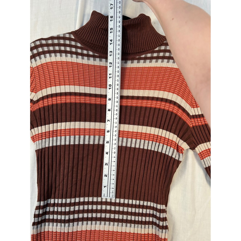 Fashion Nova Brown Orange Striped Ribbed Turtleneck Bodycon Midi Dress 1X #2260 - Picture 5 of 11